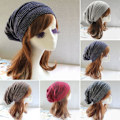 Miniatyrbilde 2 av 2: Vinterlue for kvinner, strikket baggy beanie, avslappet ullhatt Grey - White
