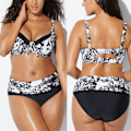 Miniatyrbillede 1 af 4: Plus Size Dame Sort Hvid Blomstret Bikini Sæt Badetøj Badedragt Black & White 3XL
