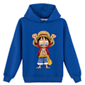 Miniatyrbild 1 av 3: Barn Pojkar ONE PIECE Monkey D.Luffy Hoodie Långärmad Huvtröja Blue 140cm
