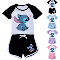 Pikkukuva 4 / 5: Lasten tyttöjen Lilo & Stitch T-paita shortsit asu verryttelypuku setti kesäurheiluvaatteet Black 150cm