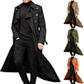 Miniatyrbild 1 av 3: Trenchcoat för män vintermode lång trenchcoat enkel färg varm krage kappa affärs casual kappa camouflage Khaki M