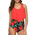 Miniatyrbillede 1 af 2: Dame Flæse Crop Top Bikini Sæt Højtaljet Badedragt Badetøj Red M