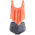 Miniatyrbillede 1 af 2: Dame Flæse Crop Top Bikini Sæt Højtaljet Badedragt Badetøj Apricot L