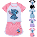 Pikkukuva 5 / 5: Lasten tyttöjen Lilo & Stitch T-paita shortsit asu verryttelypuku setti kesäurheiluvaatteet Black 150cm