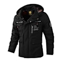 Miniatyrbild 1 av 2: Herrar Vinter Militär Bomberjacka Taktisk Vindjacka Huvad Vattentät Kappa Medellång Höst Ytterkläder med Flera Fickor Black M