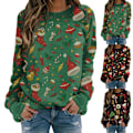 Miniatyrbillede 2 af 3: Dame Jul Langærmet Pullover Jumper Løs Bluse Toppe Green S