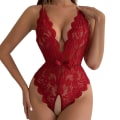 Miniatyrbild 1 av 5: Kvinnlig Sexig En-delad Lingerie Spets Crotchless Bodysuit Red 2XL