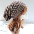 Miniatyrbilde 1 av 2: Vinterlue for kvinner, strikket baggy beanie, avslappet ullhatt Coffee - Beige