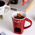 Miniatyrbild 3 av 3: Choklad Smältkopp, Keramisk Choklad Hotpot Kopp, Multifunktionell Smörvärmare Chafing Dishes med Gaffel Red