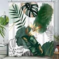 Boho Löv Duschdraperi 48 × 72\" Grön & Guld Tropisk Lövdesign Polyester Badrumsgardin för Modern Heminredning