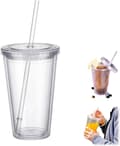 Dubbelväggig plastmugg med lock och sugrör isolerad kaffemugg 650 ml transparent 650ml