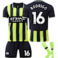 Miniatyrbillede 1 af 2: 2425 Manchester City udebanetrøje nr. 9 Haaland, nr. 17 De Bruyne og andre fodboldsæt til voksne og børn No.16 RODRIGO S