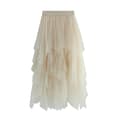 Tyllkjol för kvinnor med elastisk midja och mesh, lång kjol - XL Beige beige