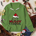 Miniatyrbillede 1 af 2: Glædelig Jul Julemand Grinch Zip V-hals Sweatshirt Kvinder Julegave Sjov Grøn Monster Print Langærmet Trøje style 5 S