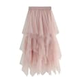 Tyllkjol för kvinnor med elastisk midja och mesh, lång kjol rosa pink