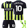 Miniatyrbillede 1 af 2: 2425 Manchester City udebanetrøje nr. 9 Haaland, nr. 17 De Bruyne og andre fodboldsæt til voksne og børn No.10 GREALISH S
