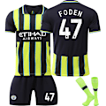 Miniatyrbillede 1 af 2: 2425 Manchester City udebanetrøje nr. 9 Haaland, nr. 17 De Bruyne og andre fodboldsæt til voksne og børn No.47 FODEN L