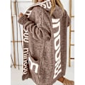Miniatyrbillede 3 af 5: Strikkede Cardigan med Vandfaldskrave og Bogstavprint, Afslappet Langærmet Trøje med Hætte og Lommer, Kvinder Light Brown XS