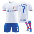 Miniatyrbillede 1 af 2: 23-24 Barcelona udebane hvid nr. 9 Lewandowski trøje nr. 8 Pedri 21 De Jong 6 Garvey fodbolduniformssæt NO.7 O.DEMBELE S