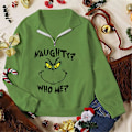 Miniatyrbillede 1 af 2: Glædelig Jul Julemand Grinch Zip V-hals Sweatshirt Kvinder Julegave Sjov Grøn Monster Print Langærmet Trøje style 4 XL