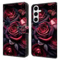 Læderpung-etui til Samsung Galaxy S25, mønstertryk flipcover med stand sommerfugl sort rose