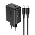 Miniatyrbild 1 av 5: Acefast 2in1 Väggladdare 2x USB-C Till USB 65W Kabel - Svart Svart