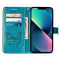 Miniatyrbild 4 av 7: iPhone 14 Pro Max Plånboksfodral Butterfly Flower Imprinted - Blå