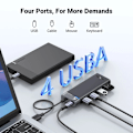 Miniatyrbild 3 av 8: Ugreen CM653 HUB med 4 USB-A-Portar Och USB-A-Strömkabel - Svart