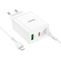 Miniatyrbillede 3 af 7: Hoco Vægoplader 35W 2xType C - USB A med Type-C til Lightning-kabel 1m Vit