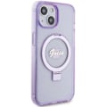 Miniatyrbild 4 av 8: Guess iPhone 15/14 Plus Mobilskal Magsafe Ringställ Script Glitter - Lila