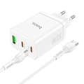 Miniatyrbild 4 av 7: Hoco Väggladdare 35W 2xType C + USB A med Typ-C Kabel 1m - Vit Vit