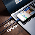 Miniatyrbild 11 av 11: Baseus USB-C till USB-C kabel 100W 1m Tungsten Gold - Marinblå