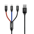 Miniatyrbillede 1 af 5: BASEUS 3In1 USB-C & Lightning & Micro-Usb Kabel 120 cm Sort Black