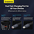 Miniatyrbild 11 av 11: Baseus Enjoyment USB-C Billaddare med USB-C/Lightning 60W kabel - Svart Svart
