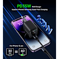 Miniatyrbild 8 av 11: Choetech USB-C USB-C Väggladdare PD 35W GaN - Svart Svart