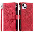 Miniatyrbild 2 av 11: iPhone 15 Plus Plånboksfodral Mandala Flower Imprinted - Röd