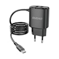 Miniatyrbillede 1 af 3: Dudao 2x USB vægoplader med indbygget micro USB 12 W Kabel Sort Black