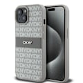 Miniatyrbild 1 av 8: DKNY iPhone 15/14 Plus Mobilskal Läder Mono Stripe & Metal Logo Beige