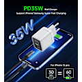 Miniatyrbild 3 av 9: Choetech USB-C USB-A Väggladdare PD 35W GaN - Vit