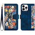 Miniatyrbild 1 av 11: iPhone 15 Pro Plånboksfodral Flower Pattern - Mörkblå