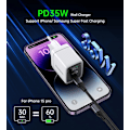 Miniatyrbild 3 av 11: Choetech Väggladdare 35W GaN 2xUSB-C - Vit