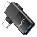 Pikkukuva 4 / 9: Hoco 2in1 OTG Adapter Type-C/Lightning till USB-A UA17 - Svart Black