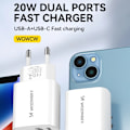 Miniatyrbild 8 av 9: Wozinsky WGWCW USB-A USB-C 20W Väggladdare - Vit