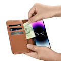 Miniatyrbild 6 av 8: iCarer iPhone 14 Pro Max Plånboksfodral 2in1 Anti-RFID Äkta Läder - Brun