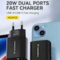Miniatyrbild 8 av 10: Wozinsky USB-A USB-C 20W Väggladdare - Svart
