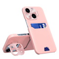 Miniatyrbild 1 av 7: iPhone 14 Plus Skal Korthållare Läder Kickstand - Rosa