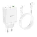 Miniatyrbild 2 av 7: Hoco Väggladdare 35W 2xType C + USB A med Typ-C Kabel 1m - Vit Vit