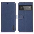 Miniatyrbillede 1 af 8: KHAZNEH Litchi ægte læder pungetui Google Pixel 6 - Blå Blue