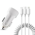Miniatyrbillede 1 af 5: Dudao 2x USB 2.4A oplader + 3i1 lightning / Type C / micro USB Hvid White