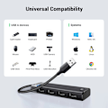 Miniatyrbild 8 av 8: Ugreen CM653 HUB med 4 USB-A-Portar Och USB-A-Strömkabel - Svart